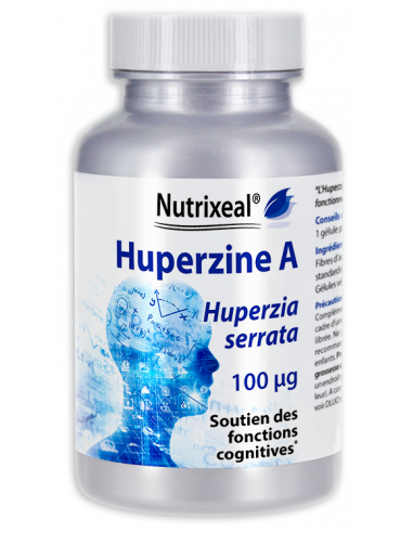Extrait standardisé d'Huperzia serrata, huperzine A : 100 µg par gélule végétale.