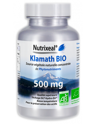 Klamath BIO garantie sans microcystine, mise en gélules en France, sans excipient. Séchage haute qualité HydroDri (DLT).