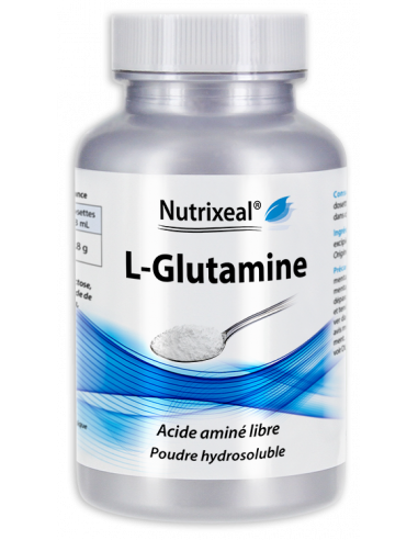 100% pure L-glutamine, poudre hydrosoluble, goût neutre.