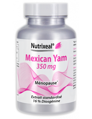 Extrait d'igname sauvage (Mexican Yam), standardisé à 16% de diosgénine (350 mg par gélule). Ménopause.