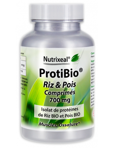 ProtiBio Riz et Pois : hydrolysat de protéines de riz et de pois BIO, plus de 80% de protéines. Profil complet d'acides aminés.