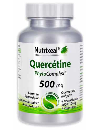 Quercétine PhytoComplex Nutrixeal : quercétine anhydre de source naturelle associée à de la bromélaïne 5000 GDU/g.