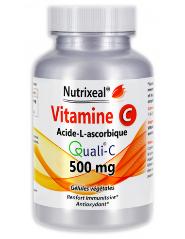 Nutrixeal : acide L-ascorbique qualité Quali-C 100% pur, gélules végétales, sans additif. Seule vitamine C fabriquée en Europe.