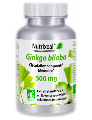 Extrait standardisé BIO de feuilles de Ginkgo biloba.