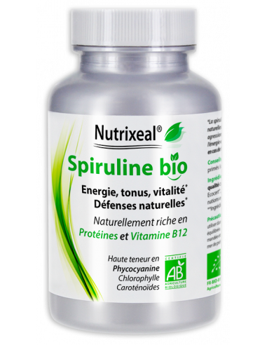 Nutrixeal : spriruline BIO à teneur élevée en phycocyanine, en comprimés de 500 mg.