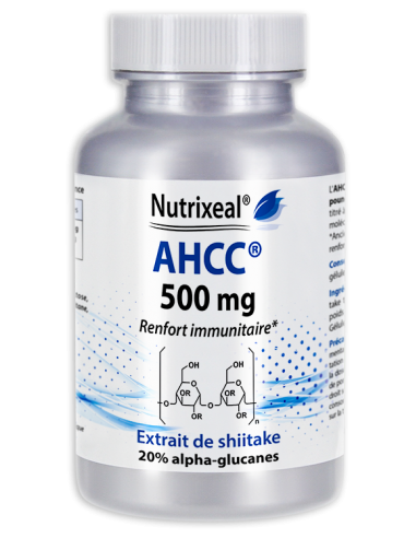 AHCC : extrait innovant de shiitake, 10% alpha-glucanes, 500 mg par gélule.