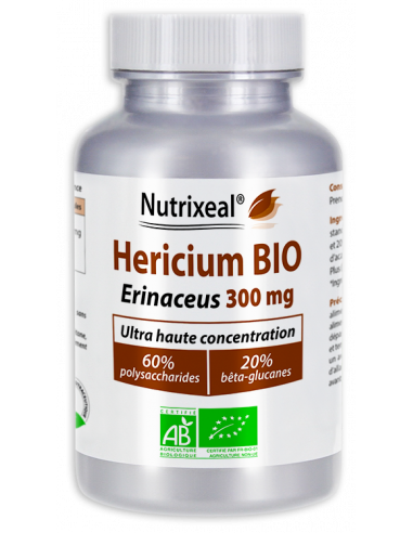 Hericium erinaceus BIO 300 mg, standardisé à 60% de polysaccharides et 20% de bêta-glucanes.