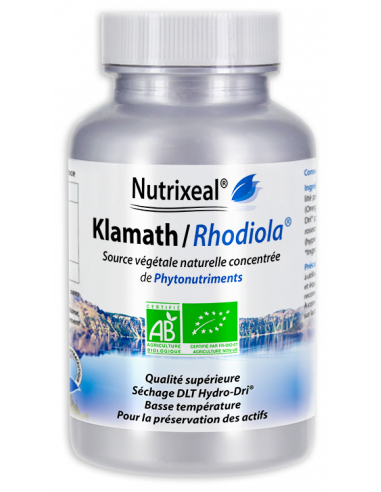 Algue Klamath qualité HydroDri (DLT) séchage basse température, associée à la Rhodiola rosea.