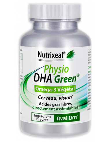 Physio DHA Green Nutrixeal, omega-3 DHA de source végétale. Acides gras libres directement assimilables.