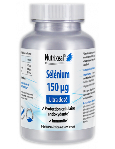 Nutrixeal : Sélénium 150 µg par gélule végétale, sous forme de L-sélénométhionine, ultra haute concentration.