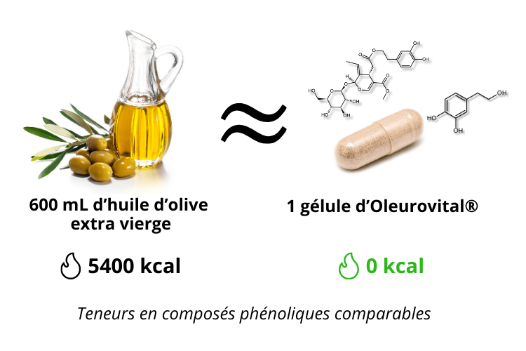 1 gélule d'oleurovital est l'équivalent de 600 mL d’huile d’olive extra vierge