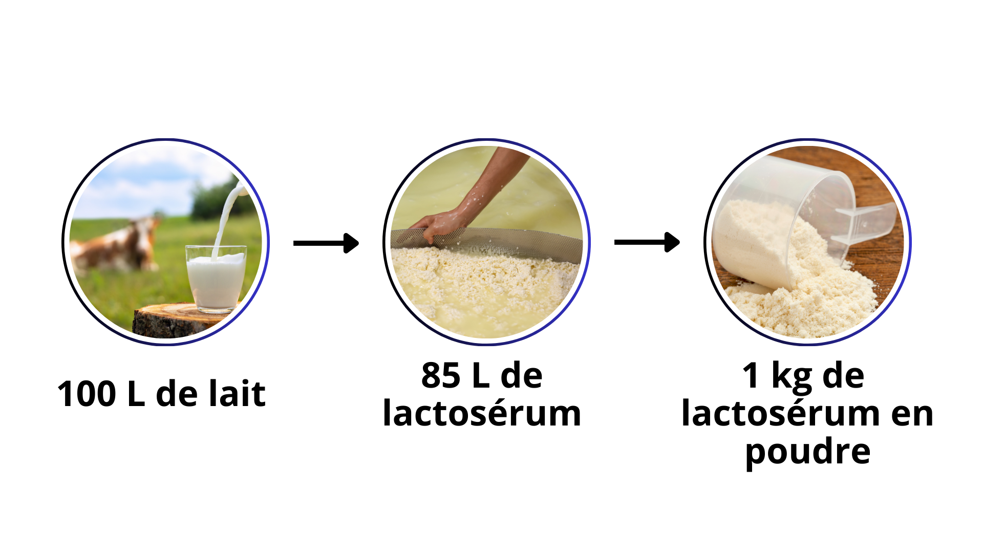 Quantités requises pour la production de la poudre de lactoserum à partir de lactoserum issu du lait de vache